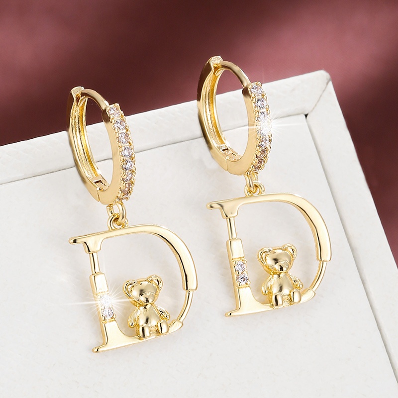 Women's Fashionable Letter Bear Design Drop Earrings Set